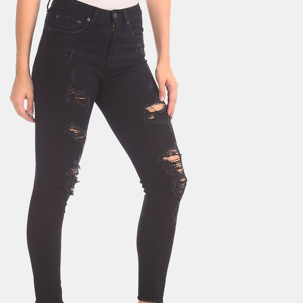 Women's Size 8 Aeropostale Black Ripped High Rise Skinny Jeans